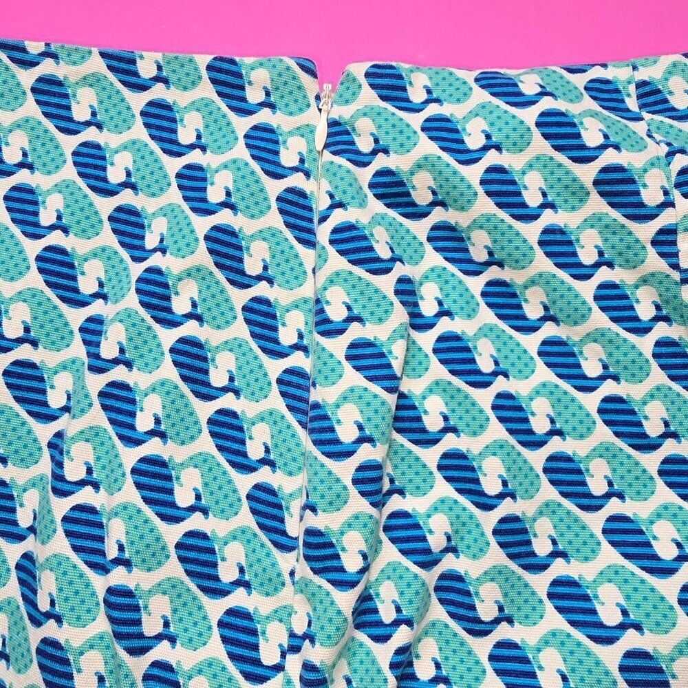 Talbots Twill Teal Blue Whale Print Pencil Skirt Preppy Nautical Beach Size 12 - Picture 5 of 9